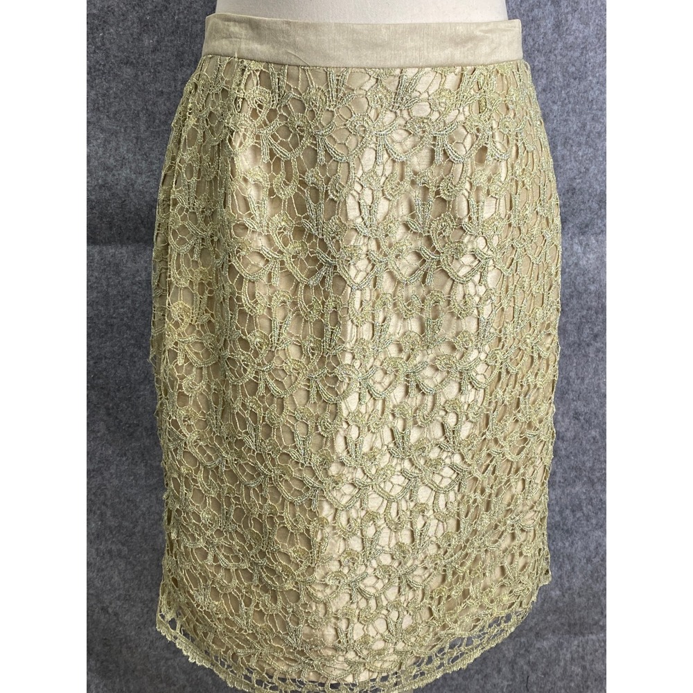 GMI Gold‎ Lace Overlay Skirt Women's Size 12 Pencil Lined Career